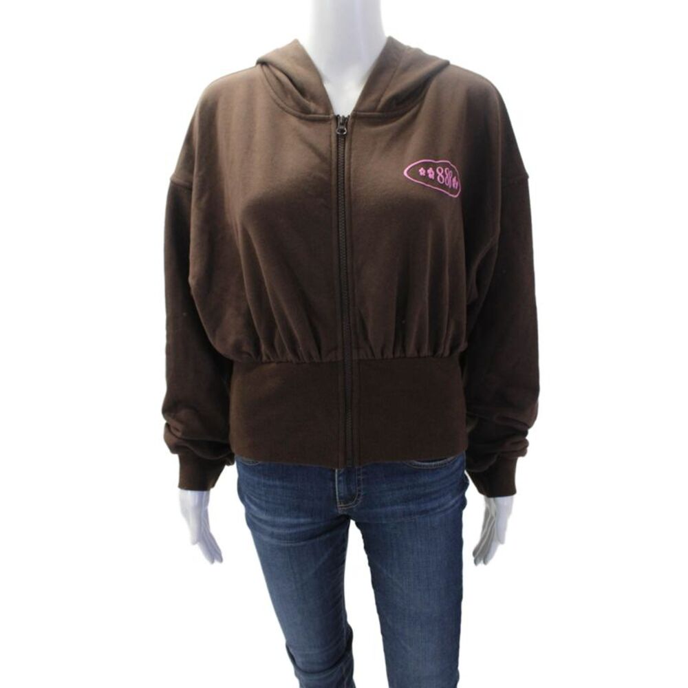 Tiger Mist Women Full-Zip Hoodie Brown Graphic 52% Cotton Size XS